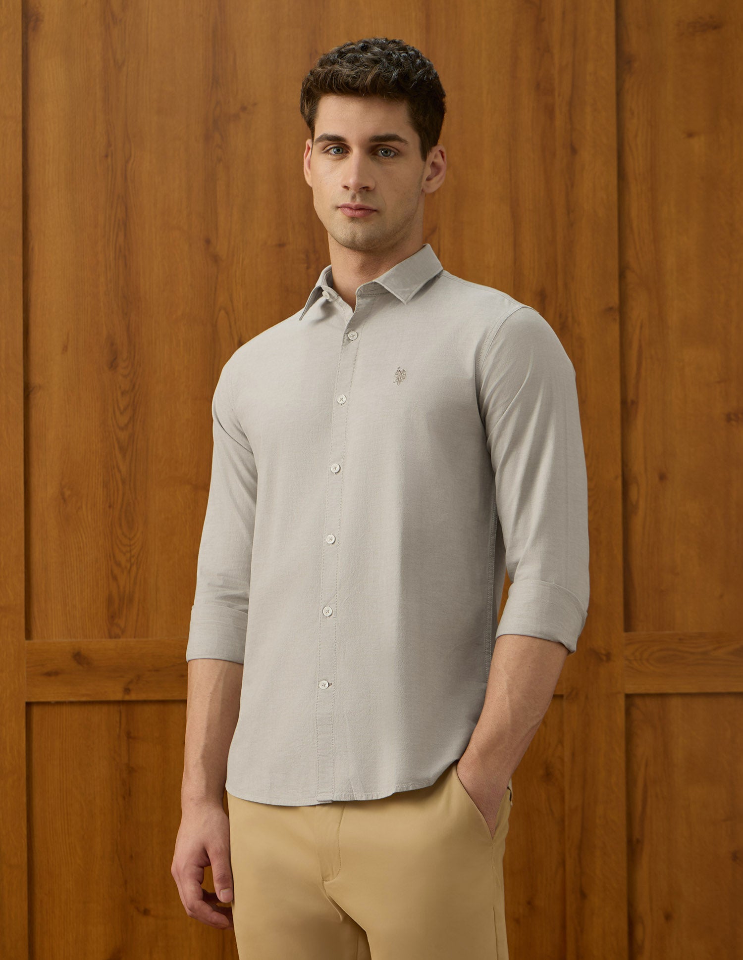 Tailored Fit Equestrian Aisle Theater Shirt Khaki - U.S. POLO ASSN. | Large