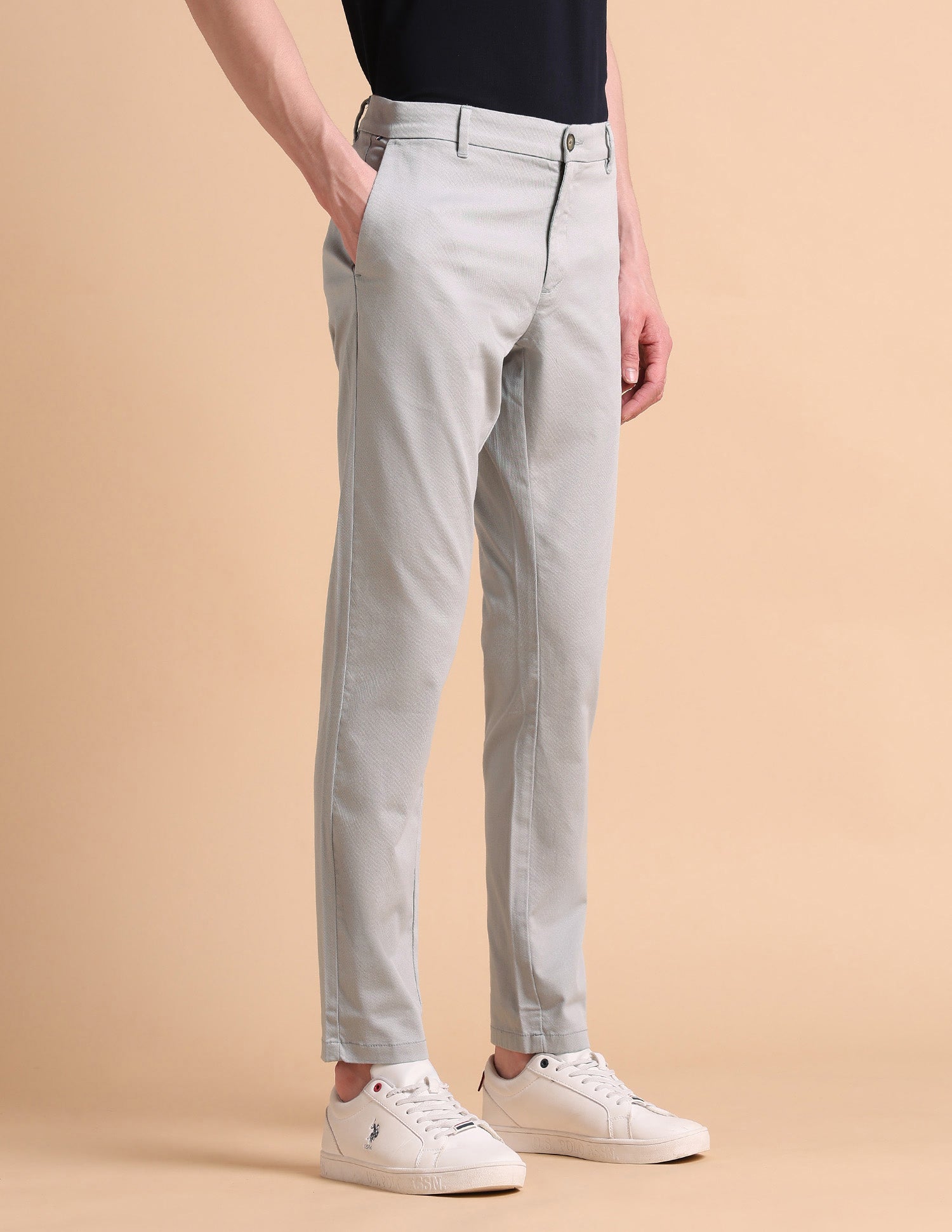 Super Slim Fit Satin Chinos Lightgrey - U.S. POLO ASSN. | Large