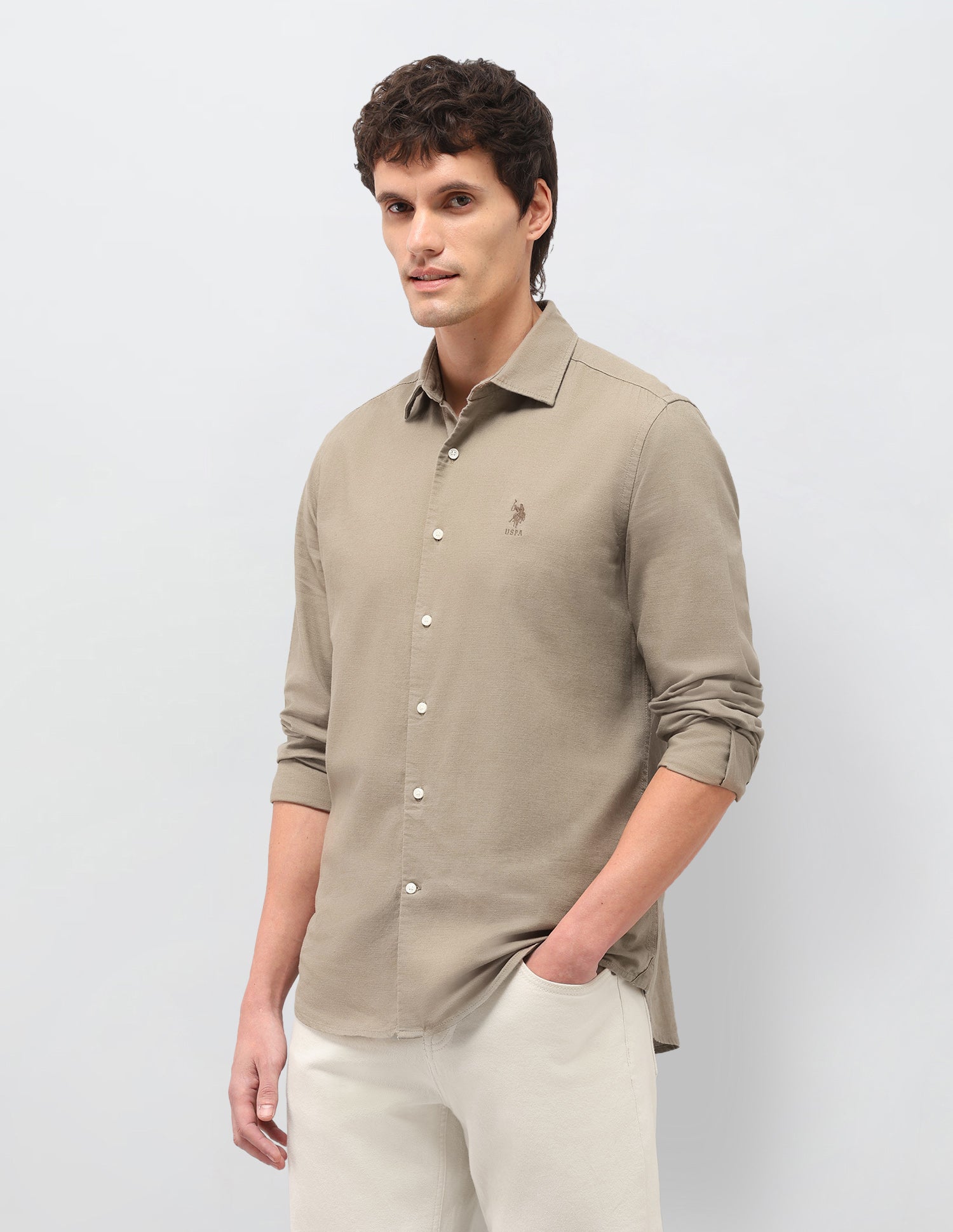 Dobby Solid Shirt Khaki - U.S. Polo Assn. India | Large