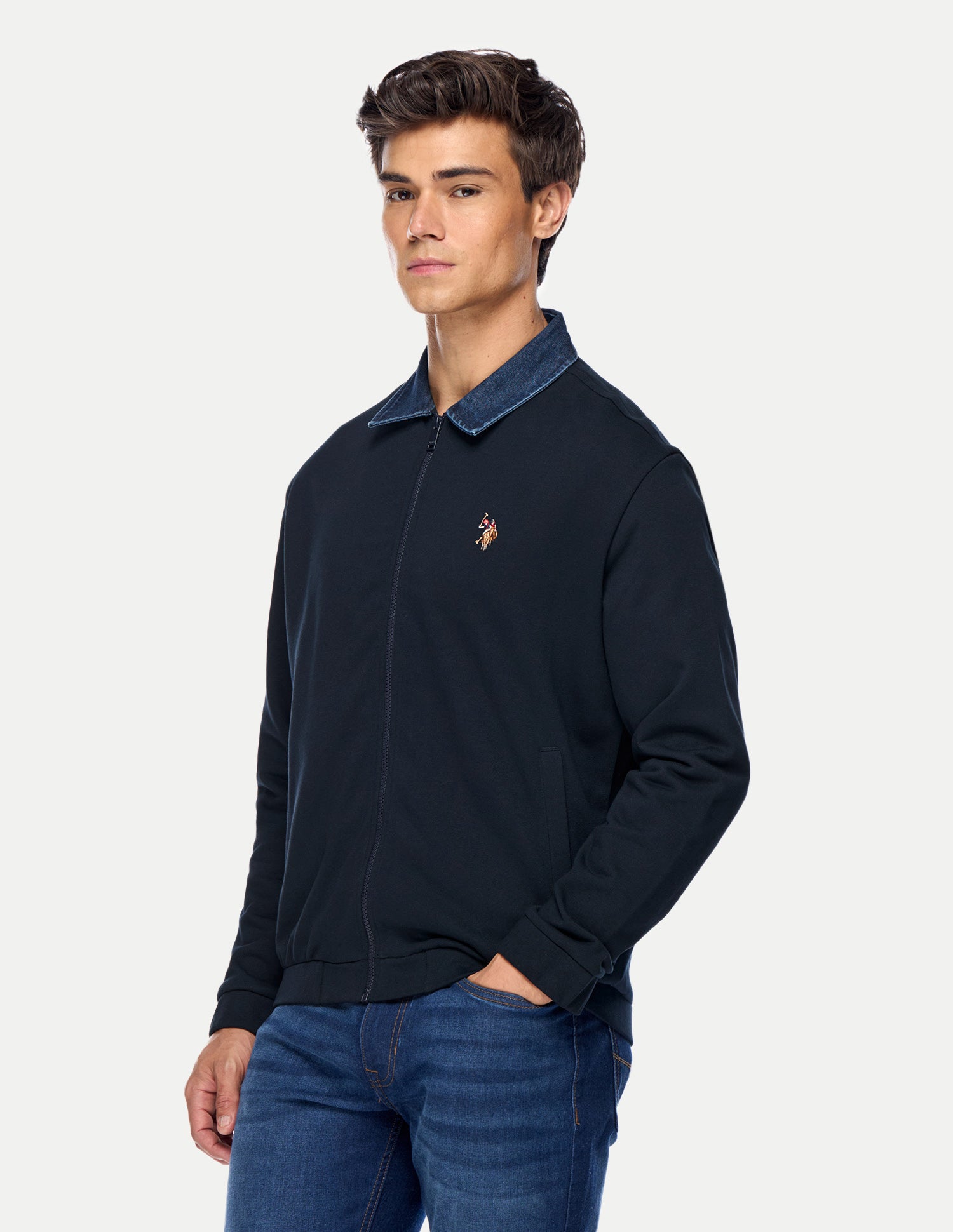 Solid Regular Fit Zipper Sweatshirt Navy - U.S. Polo Assn. India | Large