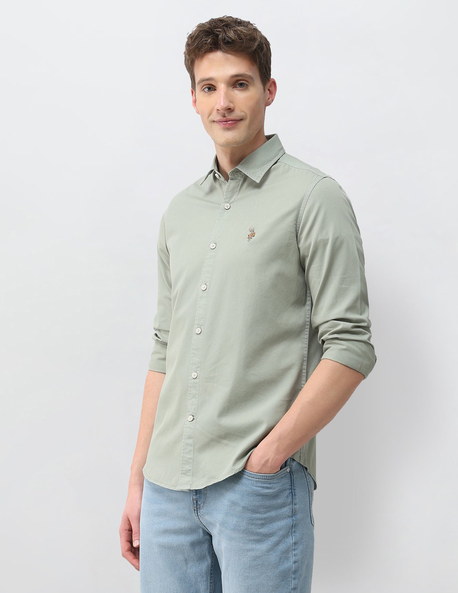 Solid Twill Shirt Light Green - U.S. Polo Assn. India | Large