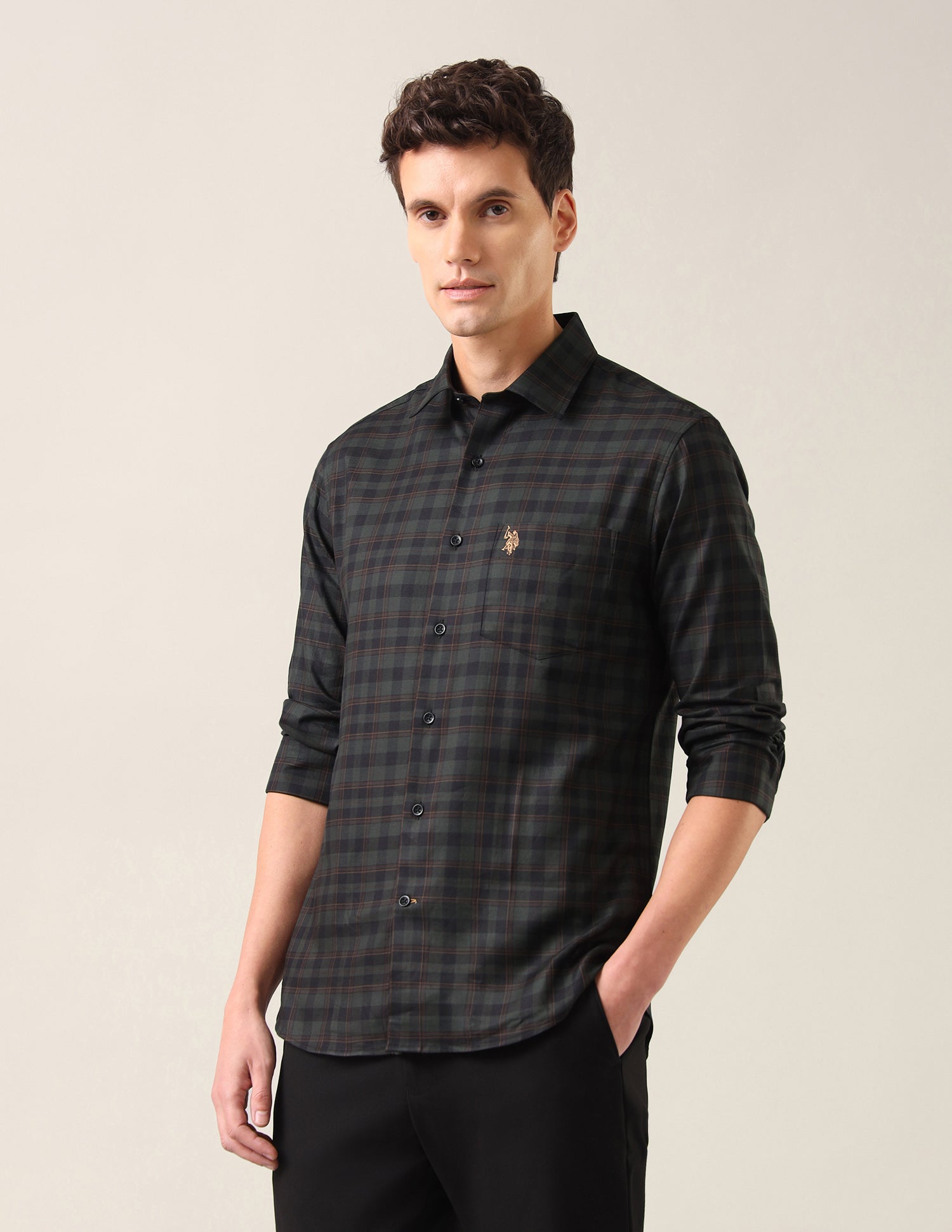 Grid Tattersall Checked Twill Shirt Green - U.S. Polo Assn. India | Large