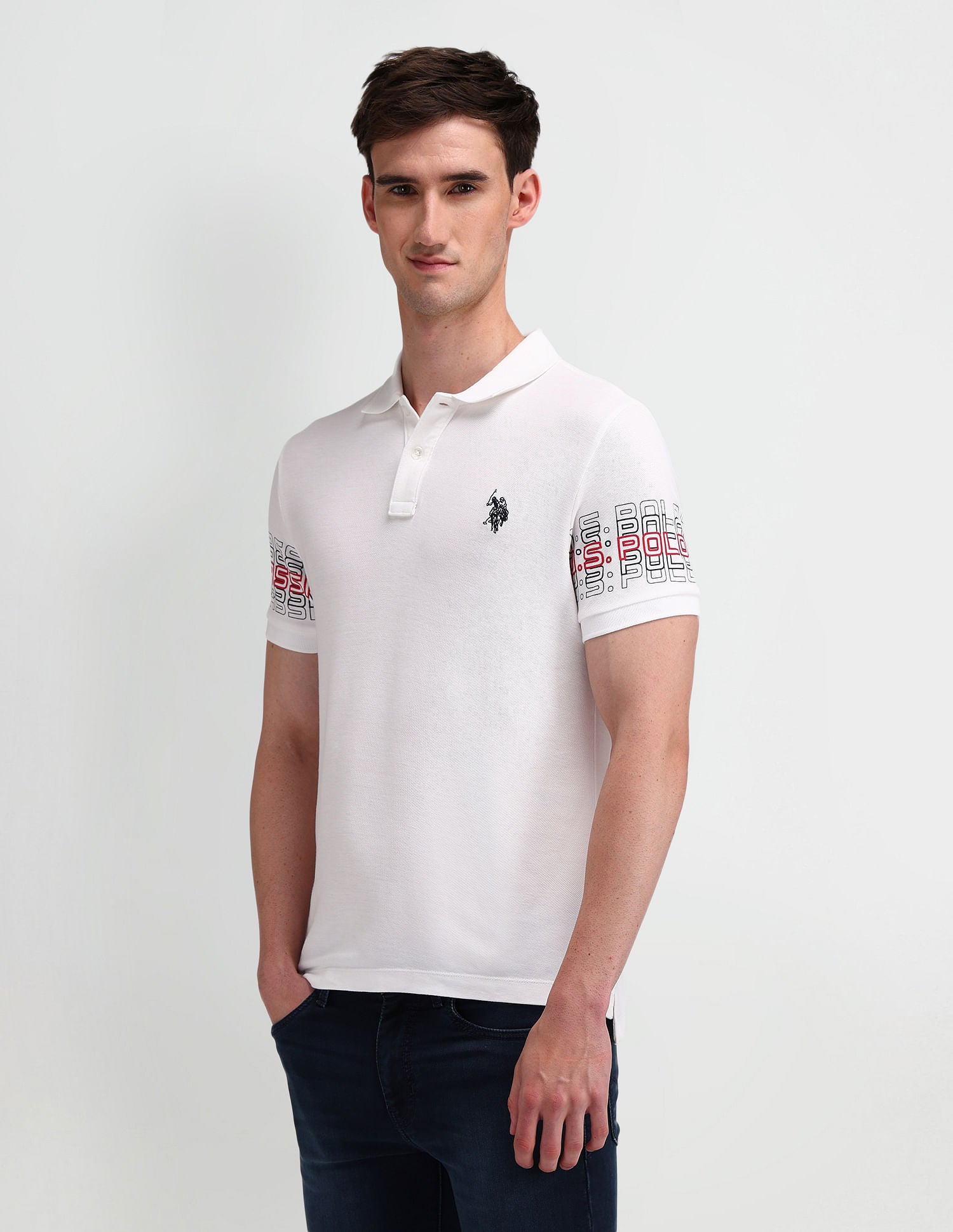 Muscle Fit Typography Polo Shirt White - U.S. Polo Assn. India | Large