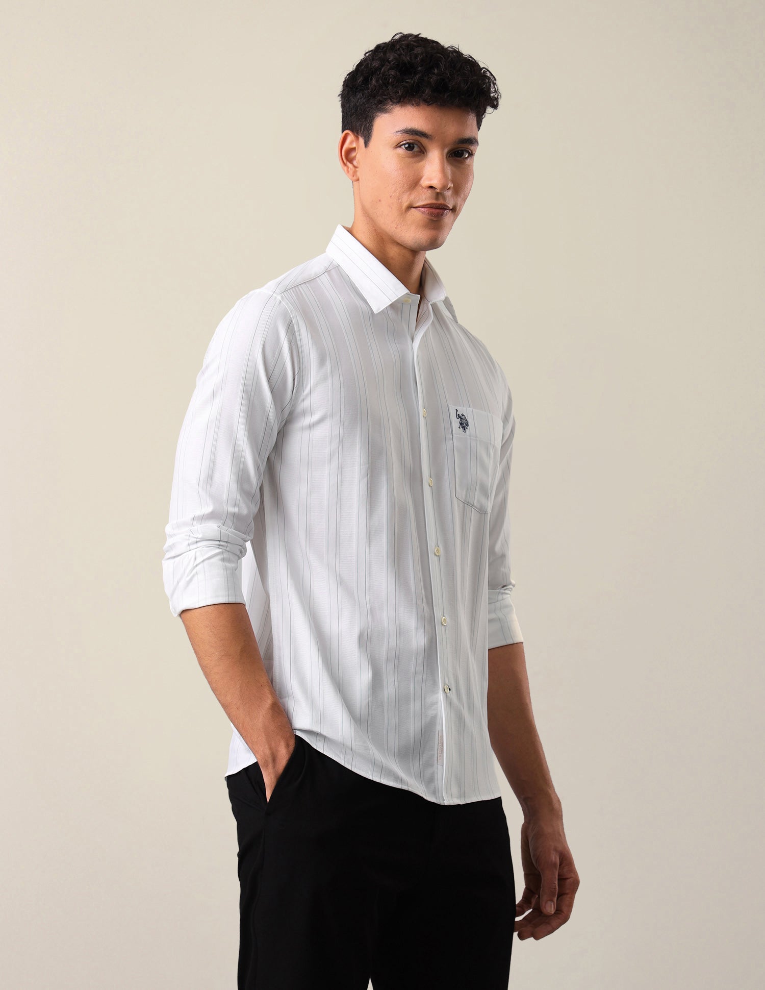 Vertical Striped Tailored Fit Shirt Teal - U.S. Polo Assn. India | Large