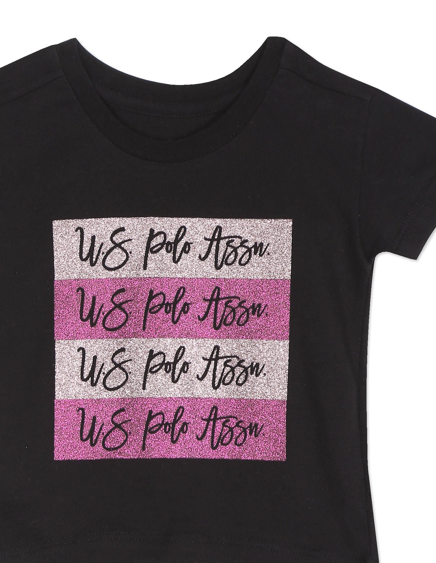 Girls Black Brand Print Cotton T-Shirt Black - U.S. POLO ASSN. | Large