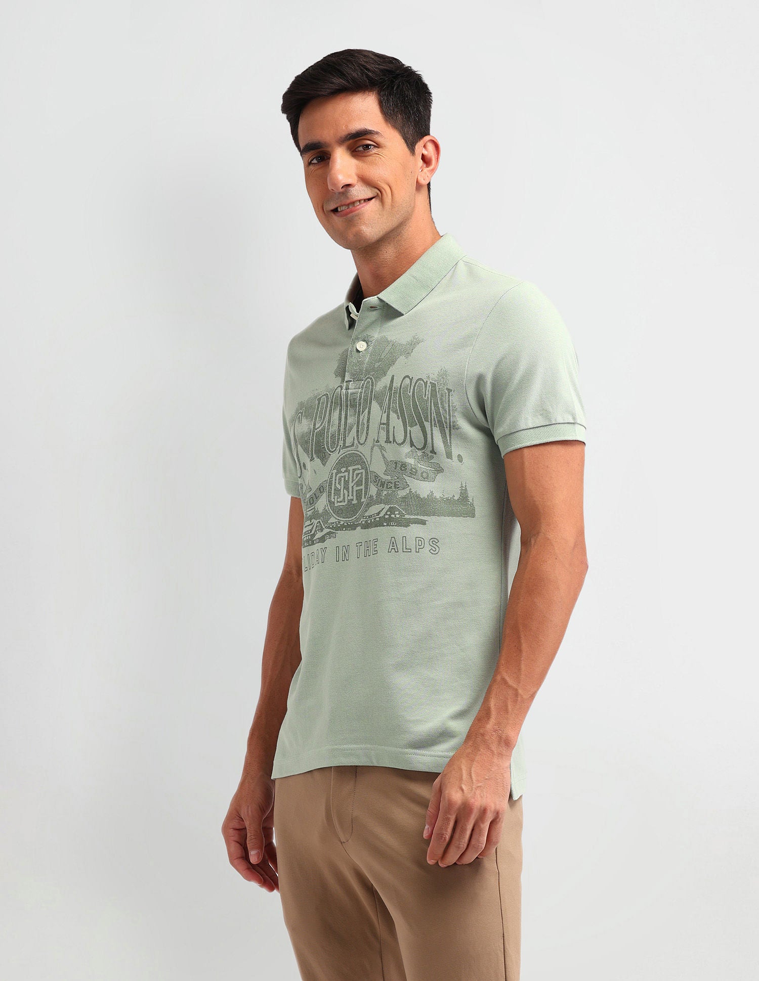 Outdoor Muscle Fit Brand Polo Shirt Olive - U.S. POLO ASSN. | Large