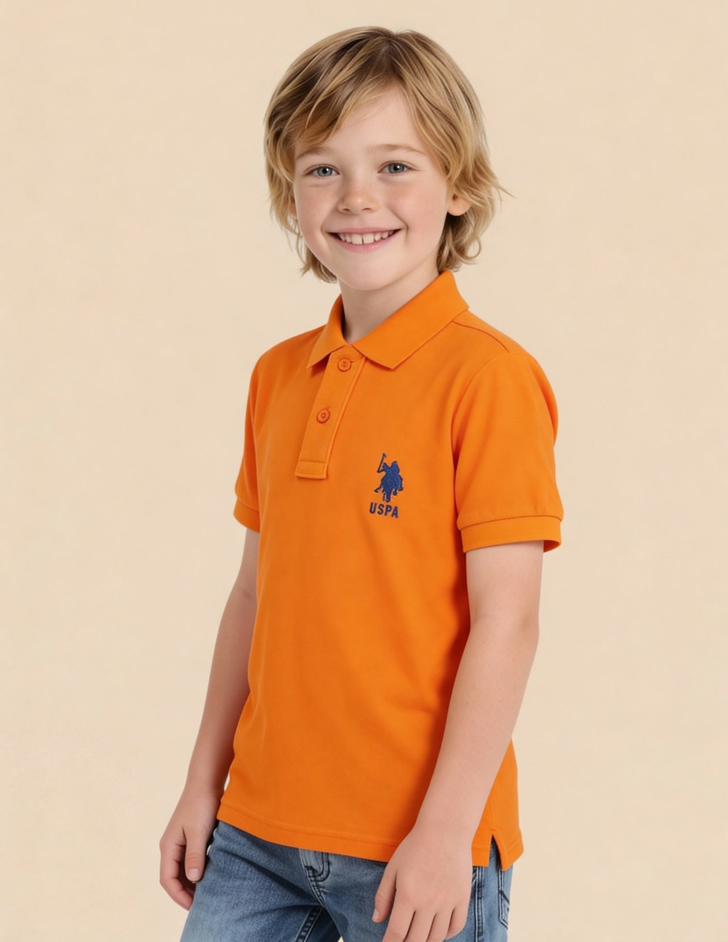 Pure Cotton Solid Polo Shirt Orange - U.S. Polo Assn. India | Large