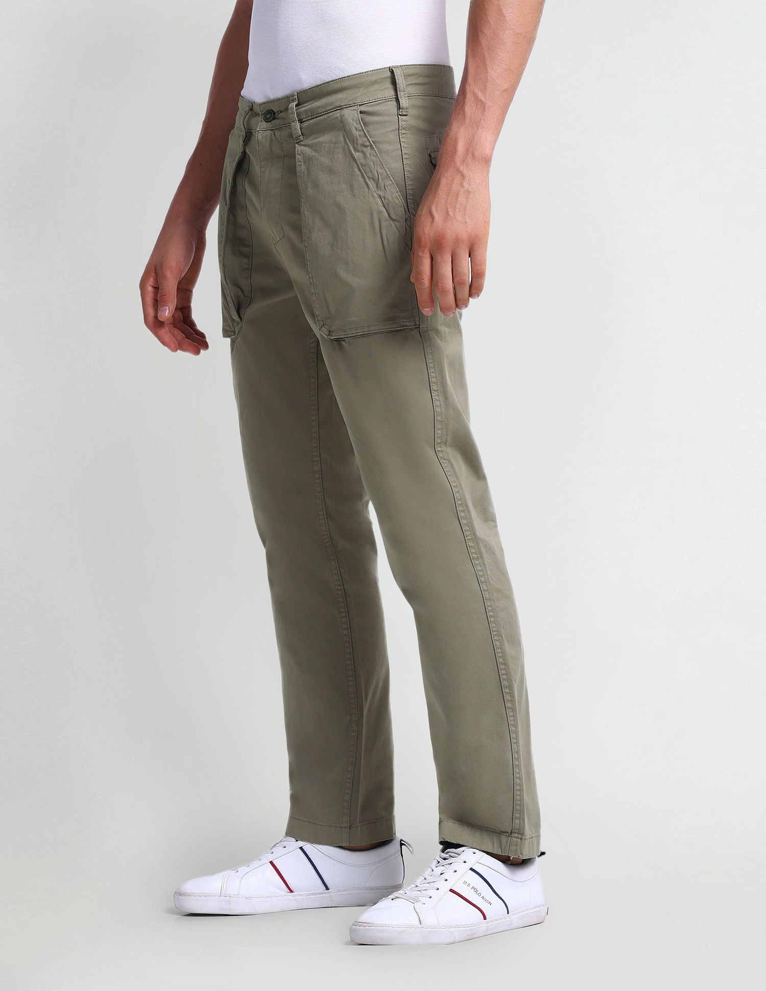 Slim Tapered Twill Trousers Olive - U.S. Polo Assn. India | Large