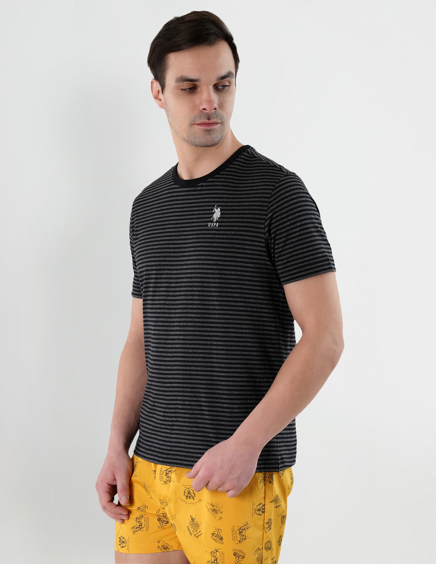 Yarn Dyed Stripe Cotton LE002 Lounge T-Shirt - Pack Of 1 Black and Grey - U.S. POLO ASSN. | Large
