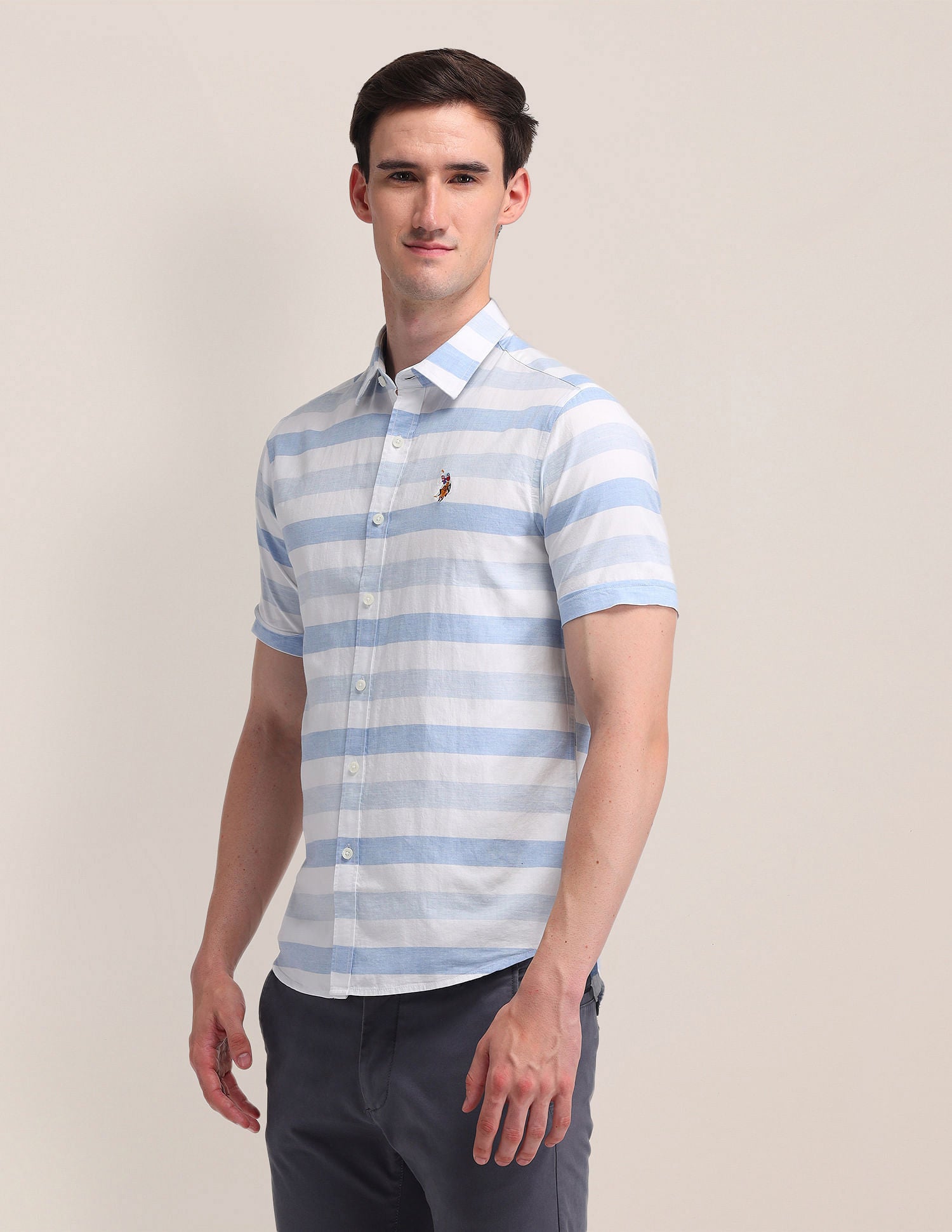 Cotton Regular Fit Shirt Light Blue - U.S. Polo Assn. India | Large