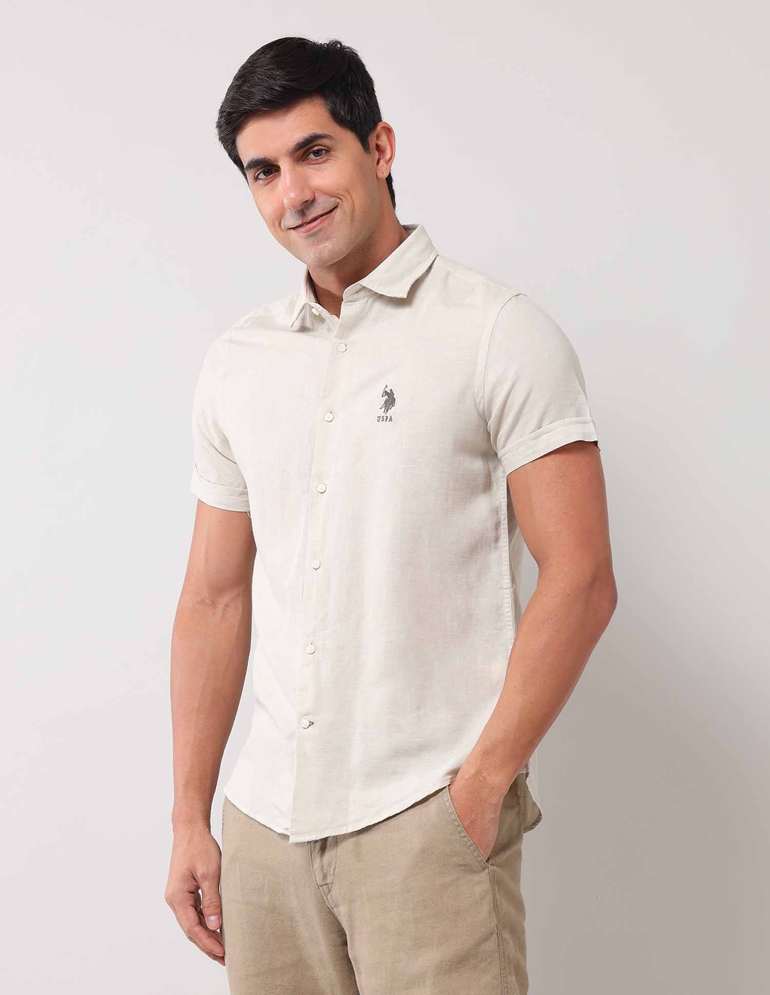 Solid Regular Shirt Light Beige - U.S. Polo Assn. India | Large