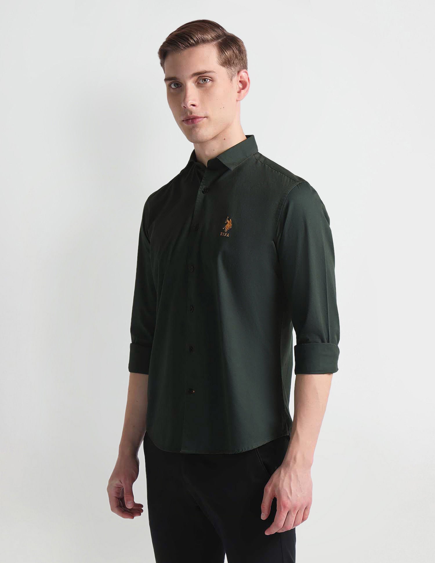 French Placket Solid Shirt Olive - U.S. Polo Assn. India | Large