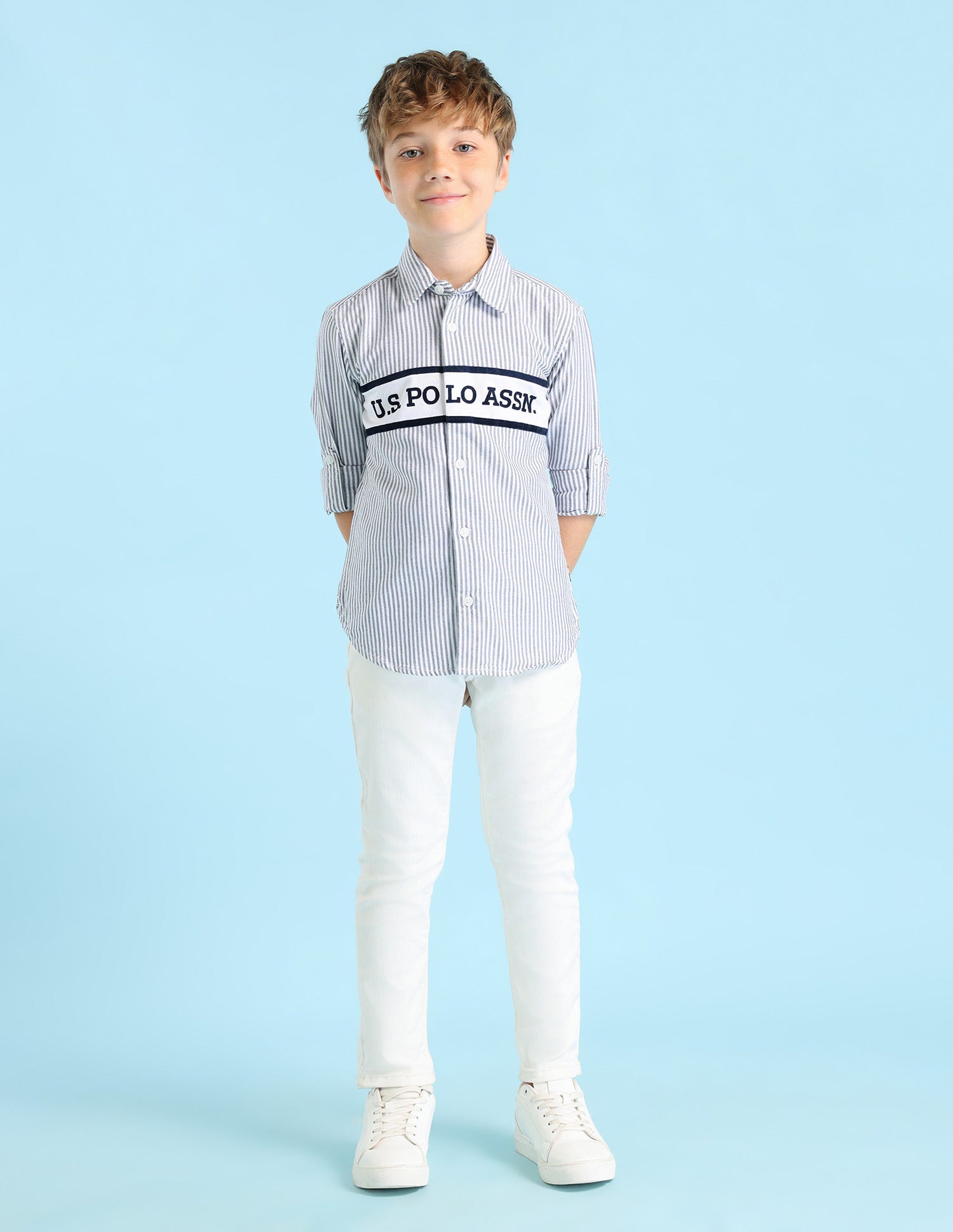 Boys Vertical Stripes Oxford Shirt Navy - U.S. POLO ASSN. | Large