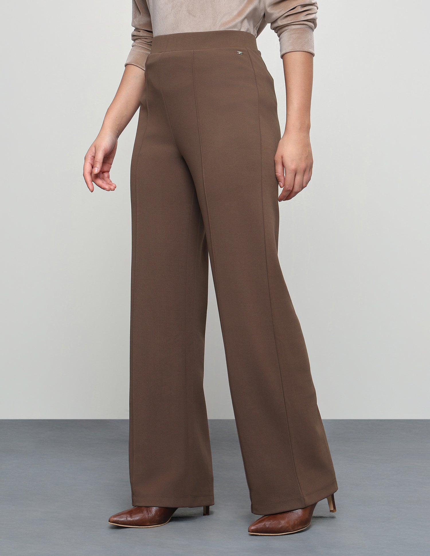 Solid Pintuck Straight Fit Trousers Brown - U.S. Polo Assn. India | Large