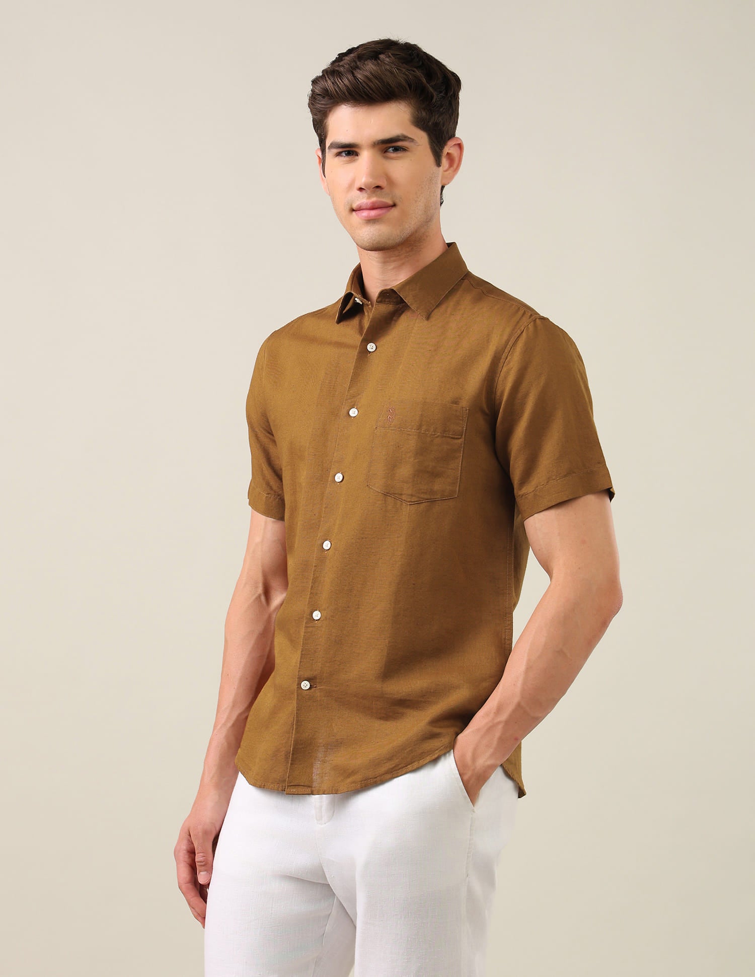 Solid Tailored Fit Shirt Brown - U.S. Polo Assn. India | Large