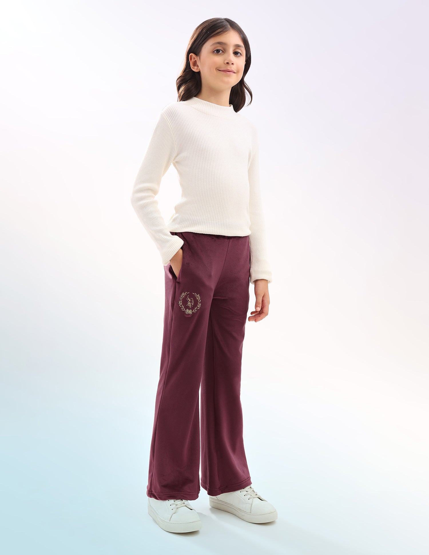 Girls Solid Regular Fit Flared Track Pants Wine - U.S. POLO ASSN. | Large