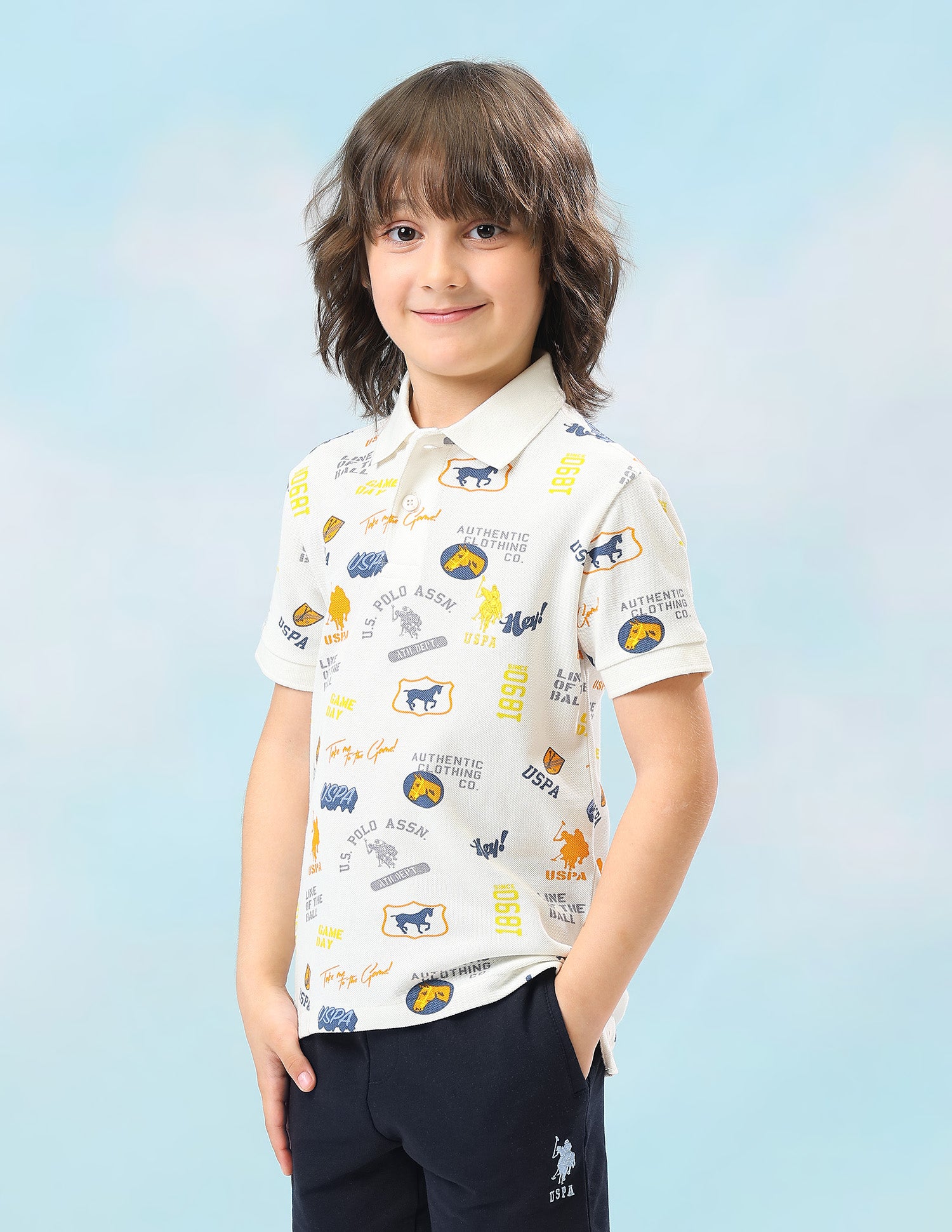 Graphic Brand Printed Regular Fit Polo Shirt White - U.S. Polo Assn. India | Large