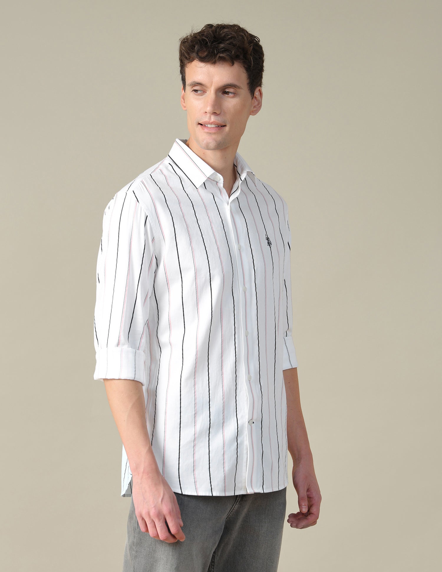 Vertical Striped Satin Shirt Pink - U.S. Polo Assn. India | Large