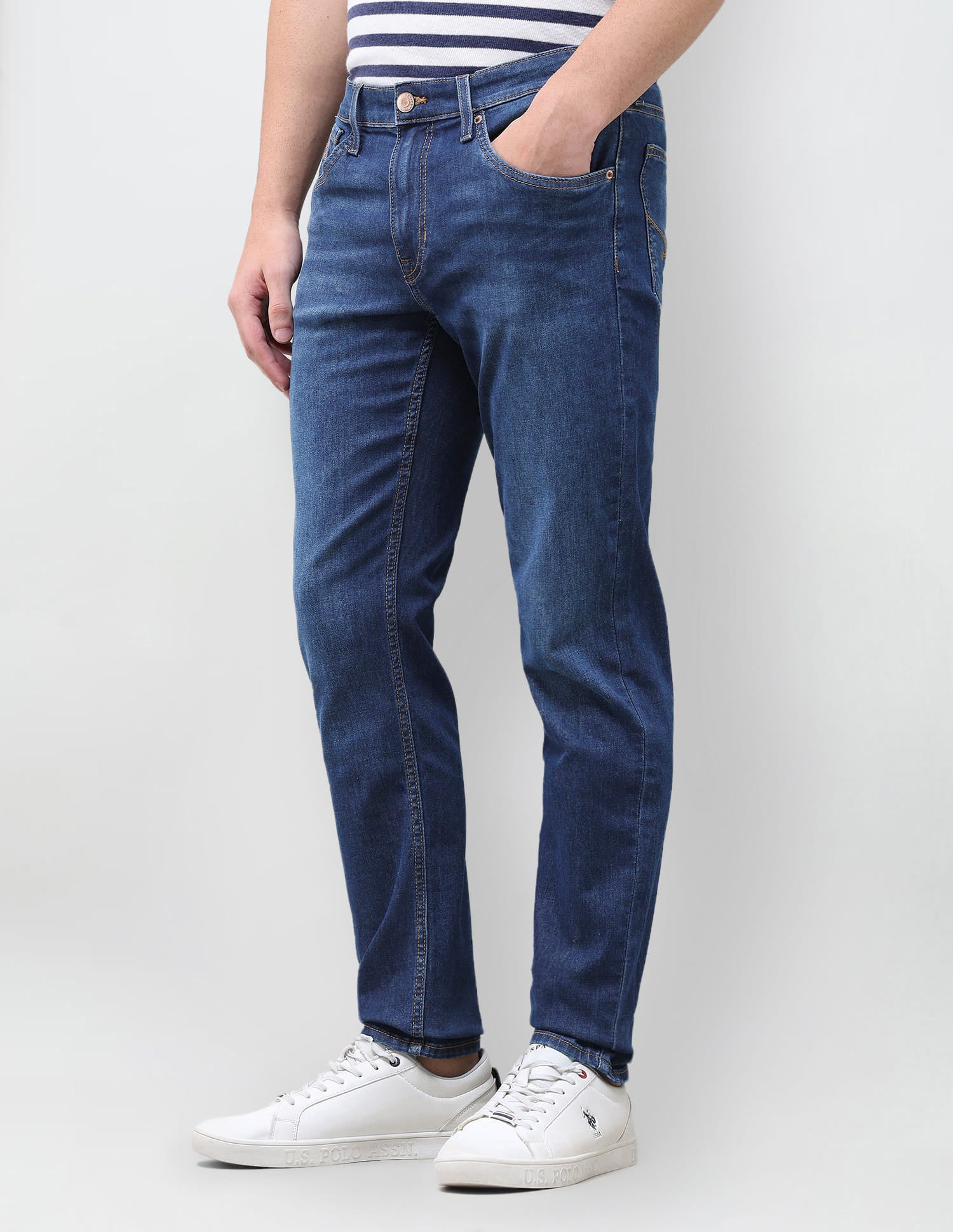Solid Slim Tapered Fit Jeans Blue - U.S. Polo Assn. India | Large