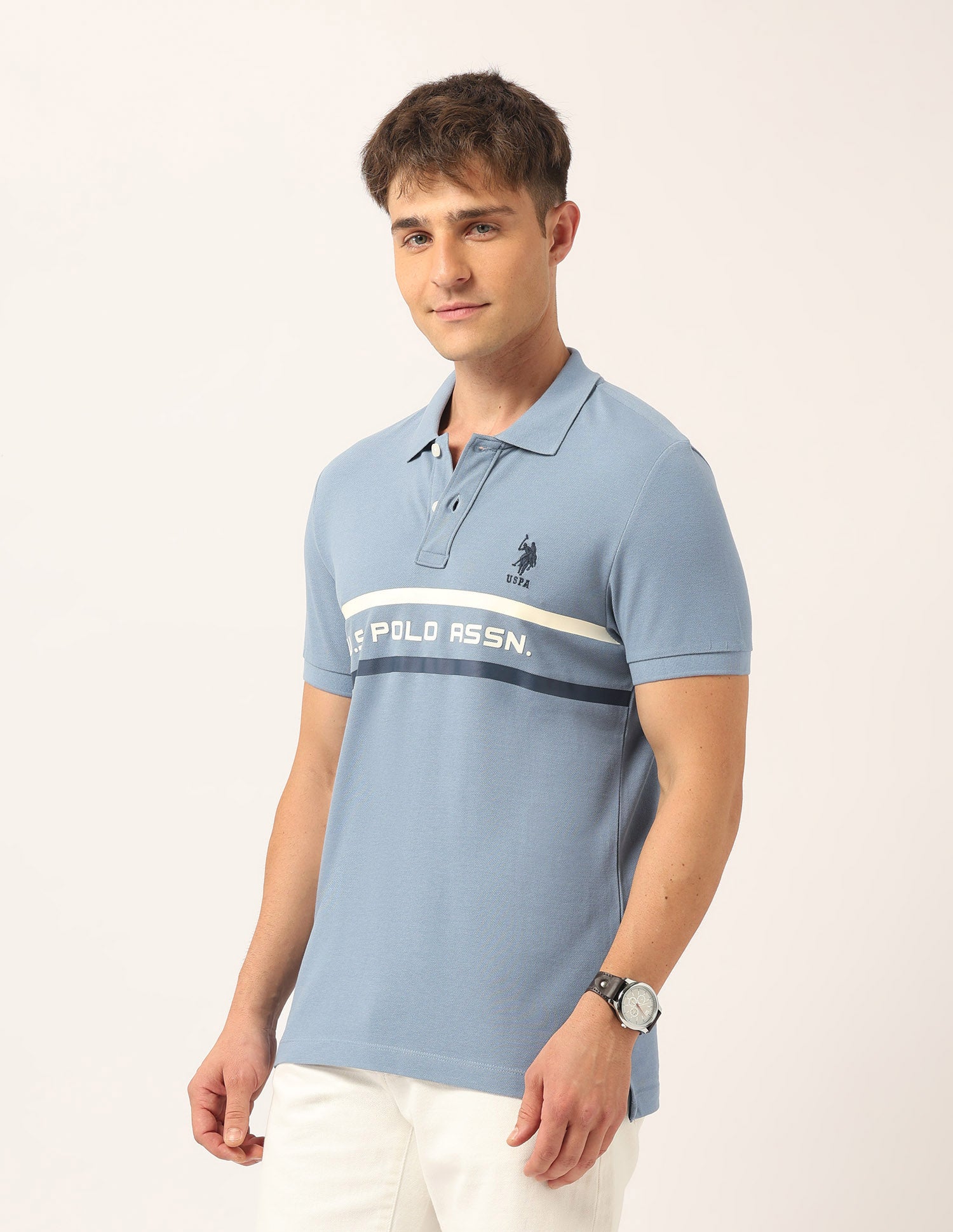 Brand Printed Muscle Fit Polo Shirt Blue - U.S. Polo Assn. India | Large