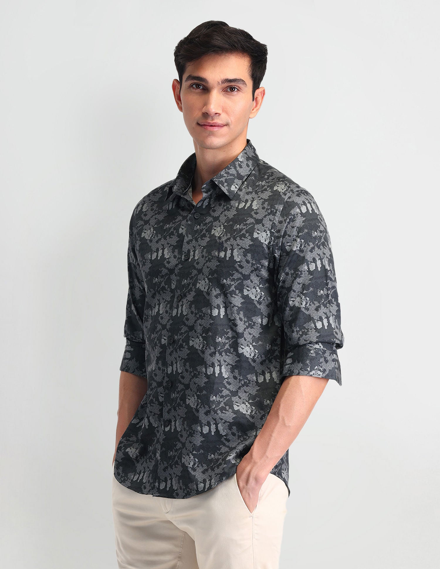 Slim Fit Poplin Shirt Grey - U.S. Polo Assn. India | Large