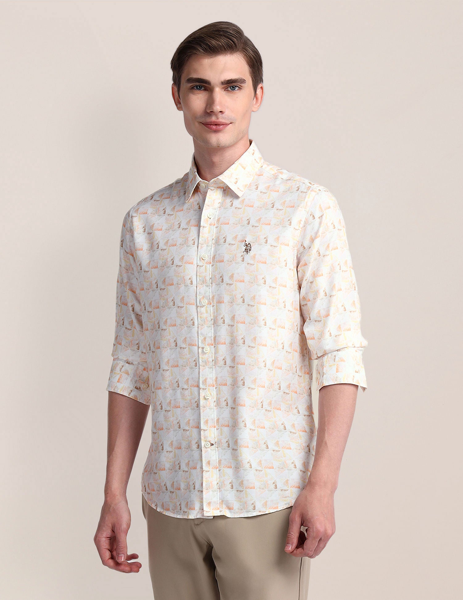 Tailored Fit Abstract Shirt Cream - U.S. Polo Assn. India | Large
