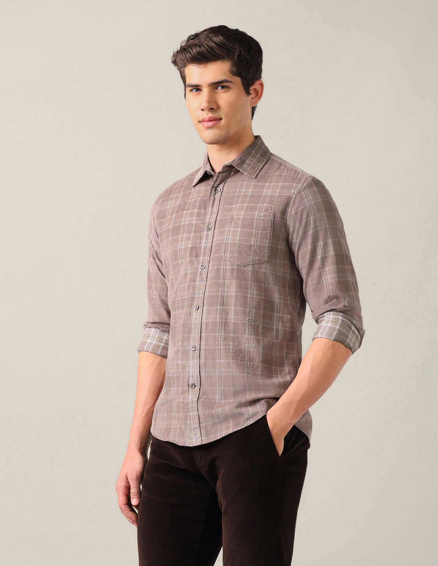 Tailored Fit Corduroy Shirt Brown - U.S. Polo Assn. India | Large