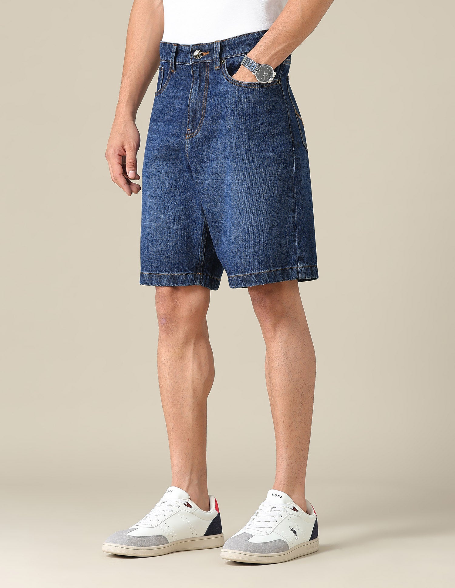 Mid Rise Solid Denim Shorts Dark Blue - U.S. POLO ASSN. | Large