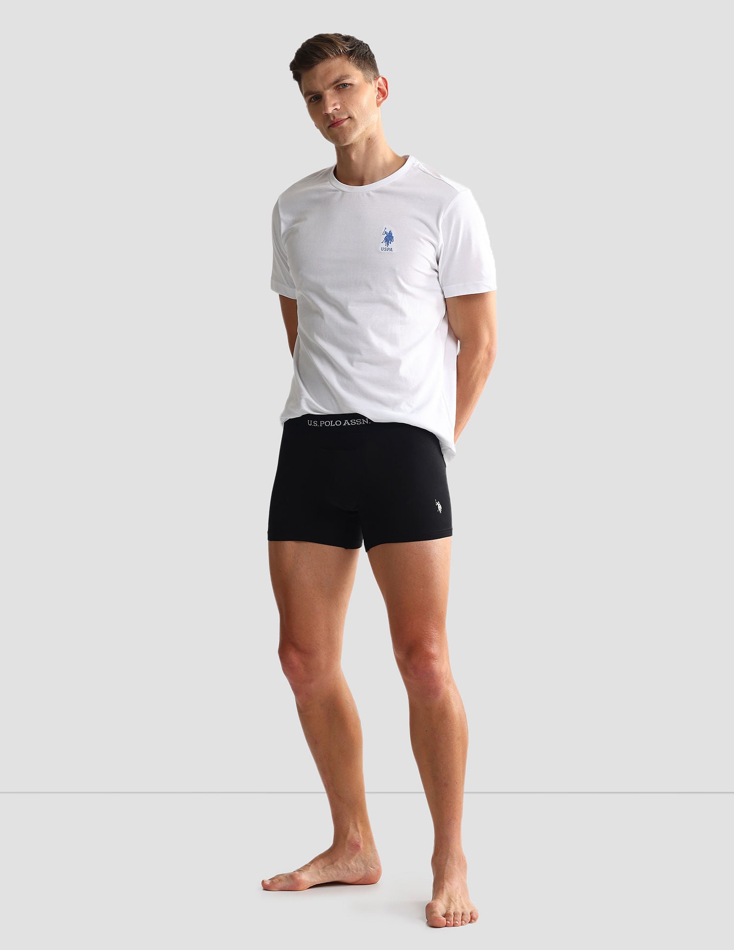 Elastic Waistband Ribbed Solid OET012 Trunks - Pack Of 2 Black and Glacier Lake - U.S. POLO ASSN. | Large