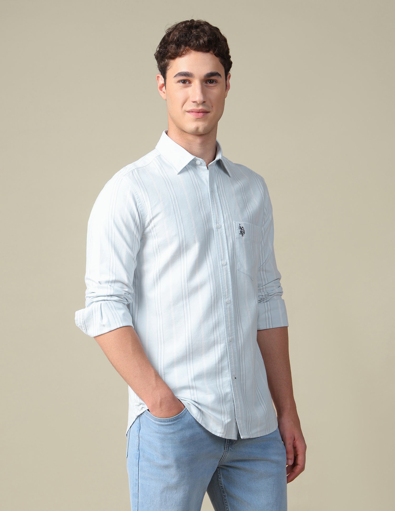 Vertical Striped Oxford Shirt Light Blue - U.S. Polo Assn. India | Large