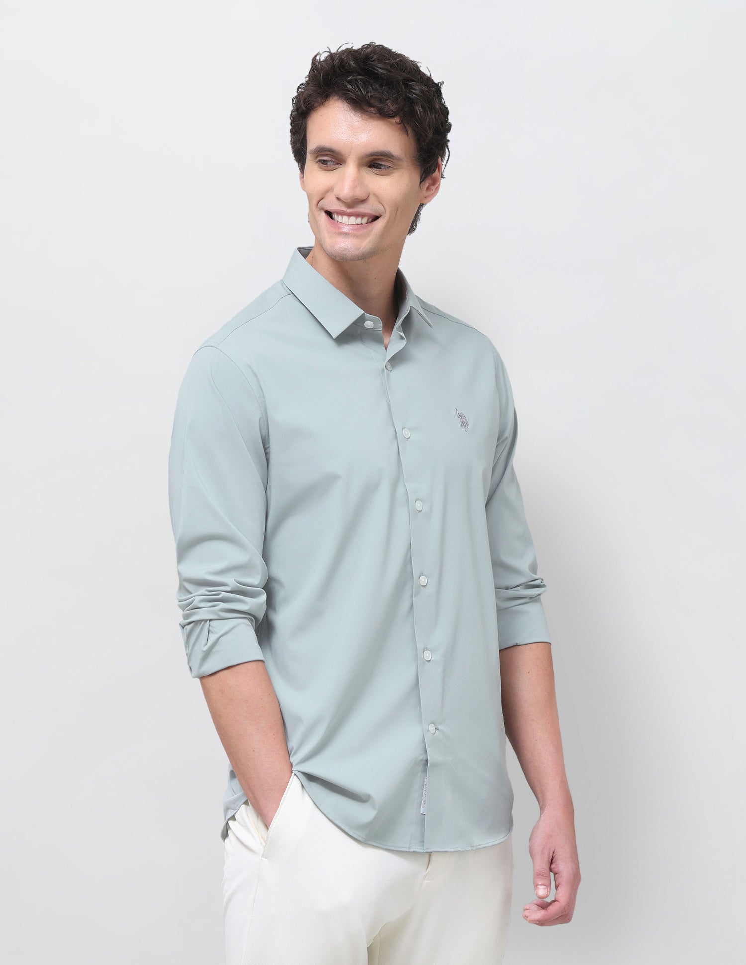 Solid Regular Fit Shirt Light Green - U.S. Polo Assn. India | Large