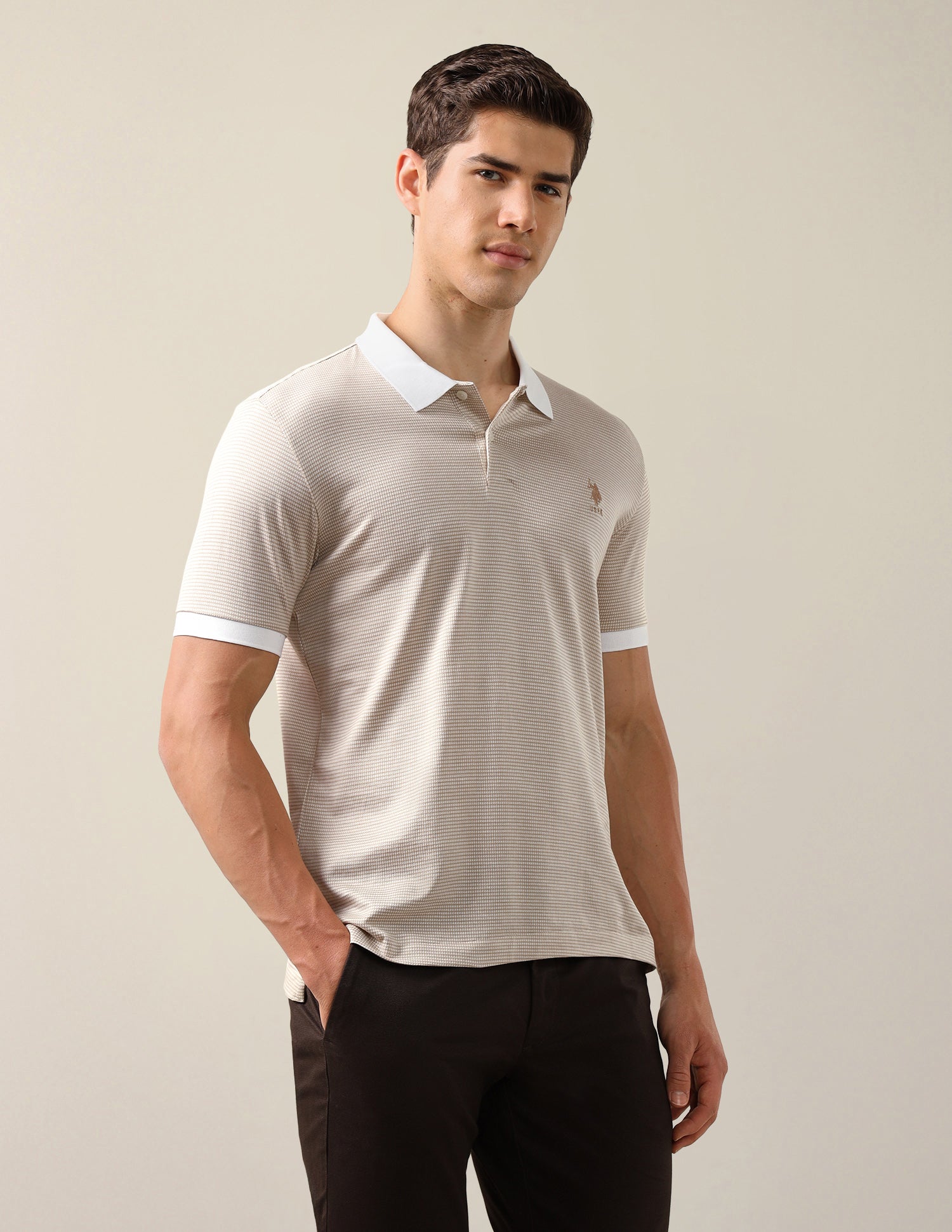Textured Slim Fit Polo Shirt Light Brown - U.S. Polo Assn. India | Large