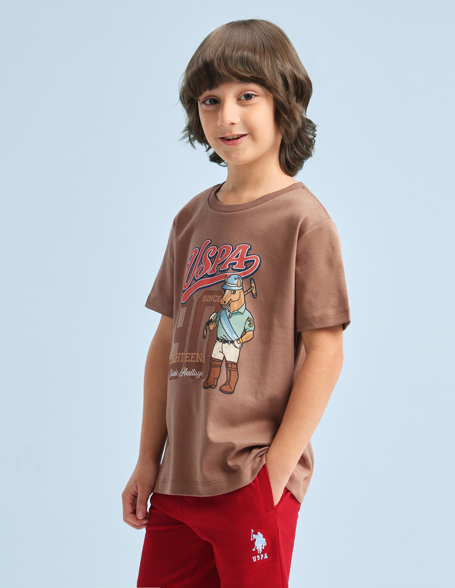 Graphic Brand Printed Regular Fit T-Shirt Light Brown - U.S. Polo Assn. India | Large