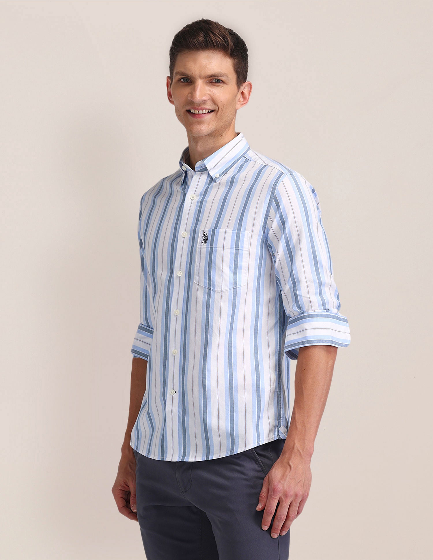 Button Down Tailored Fit Shirt Blue - U.S. Polo Assn. India | Large
