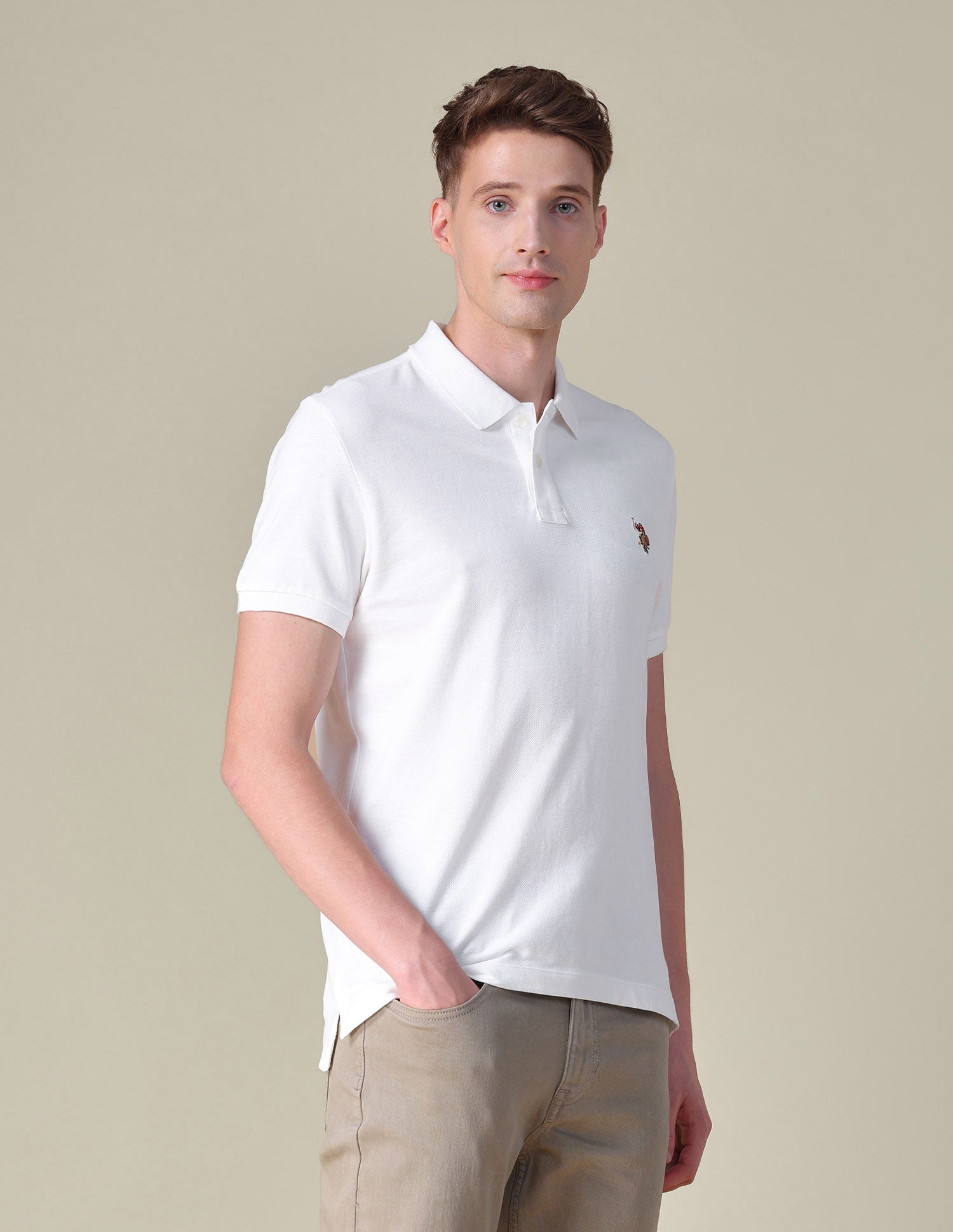Brand Embroidered Slim Fit Polo Shirt Ivory - U.S. POLO ASSN. | Large