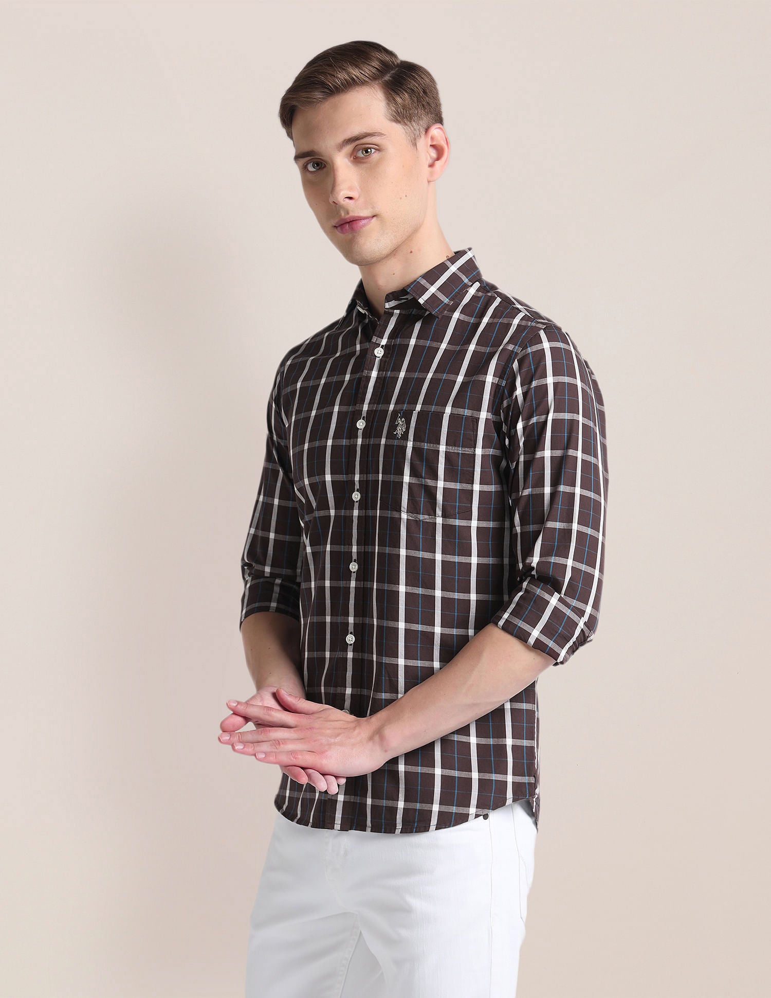 Grid Tattersall Check Cotton Shirt Dark Brown - U.S. Polo Assn. India | Large
