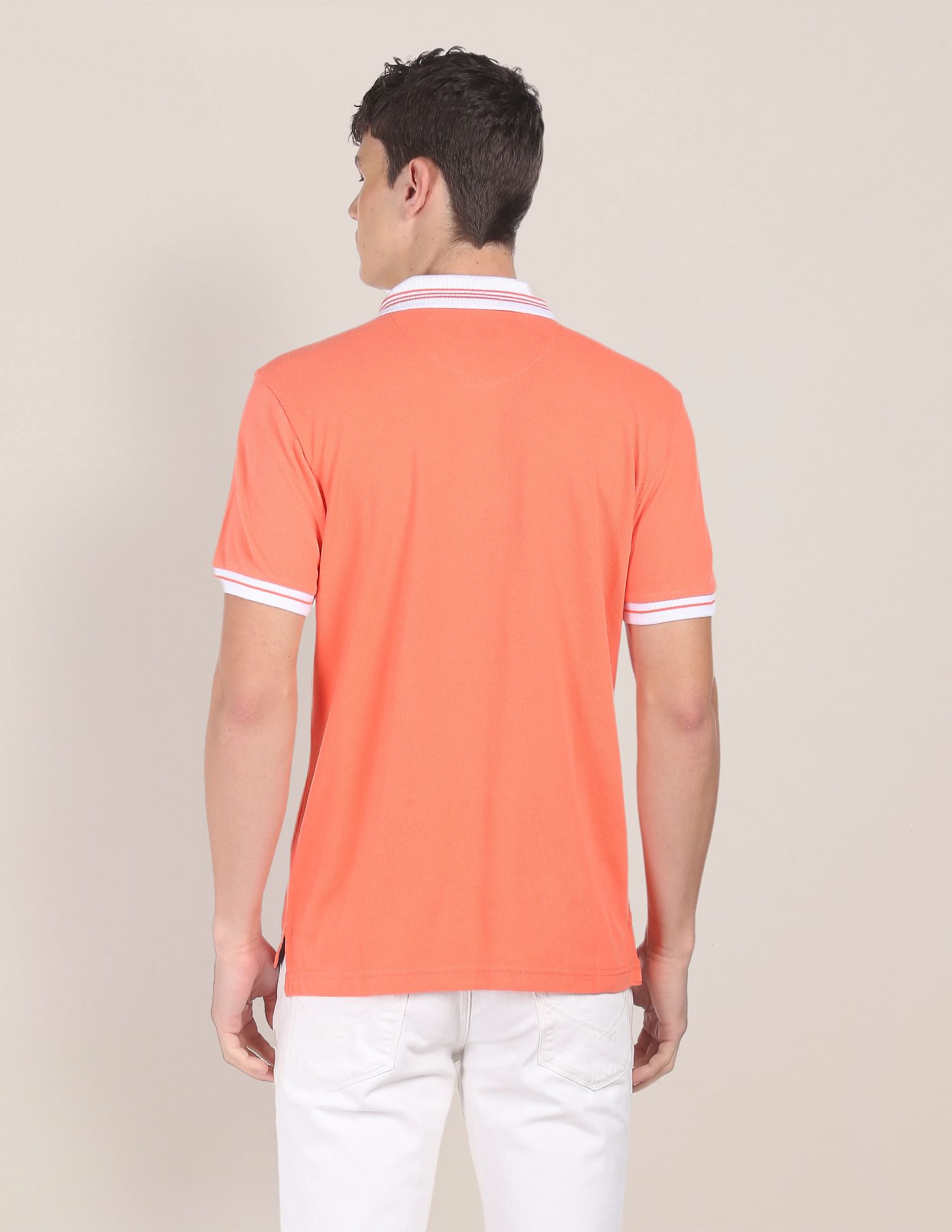 Men Peach Cotton Solid Polo Shirt Peach - U.S. POLO ASSN. | Large