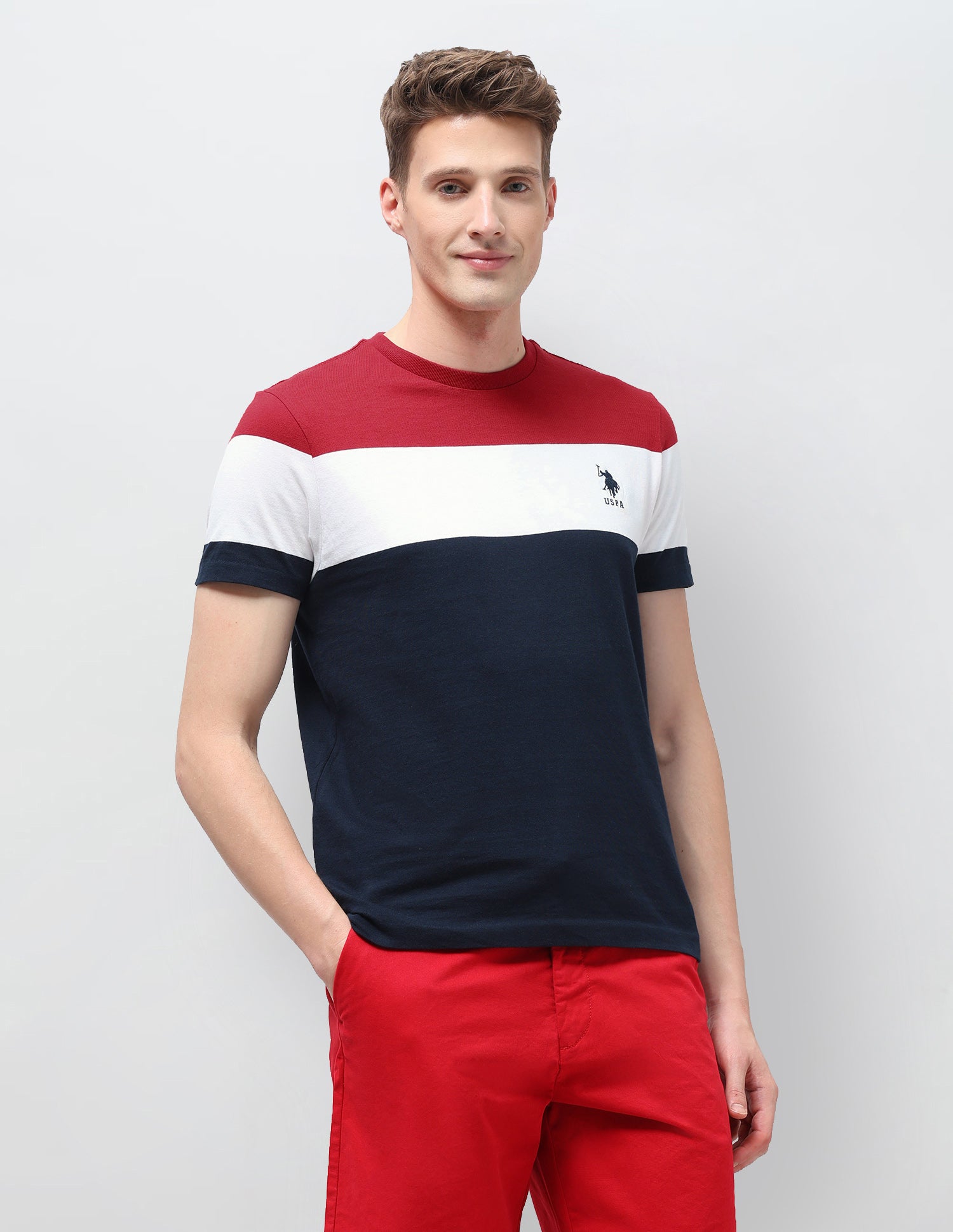 Colourblocked Slim Fit T-Shirt White - U.S. Polo Assn. India | Large