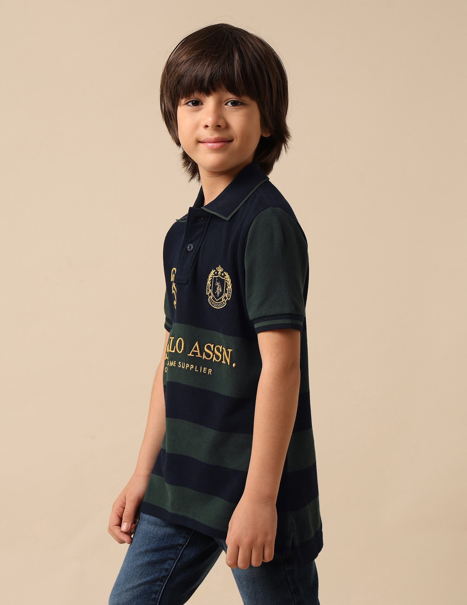 Boys Horizontal Striped Regular Fit Polo Shirt Dark Green - U.S. POLO ASSN. | Large