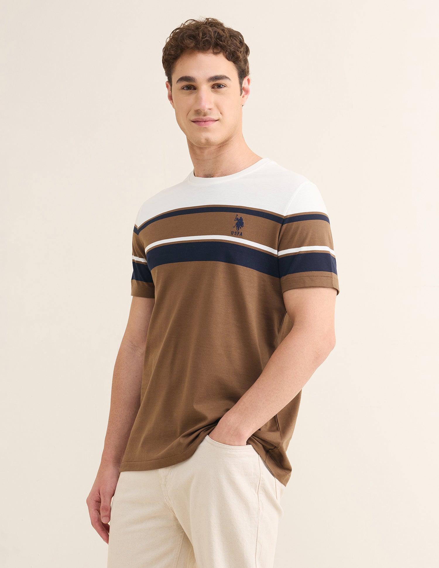 Horizontal Striped Slim Fit T-Shirt Brown - U.S. Polo Assn. India | Large