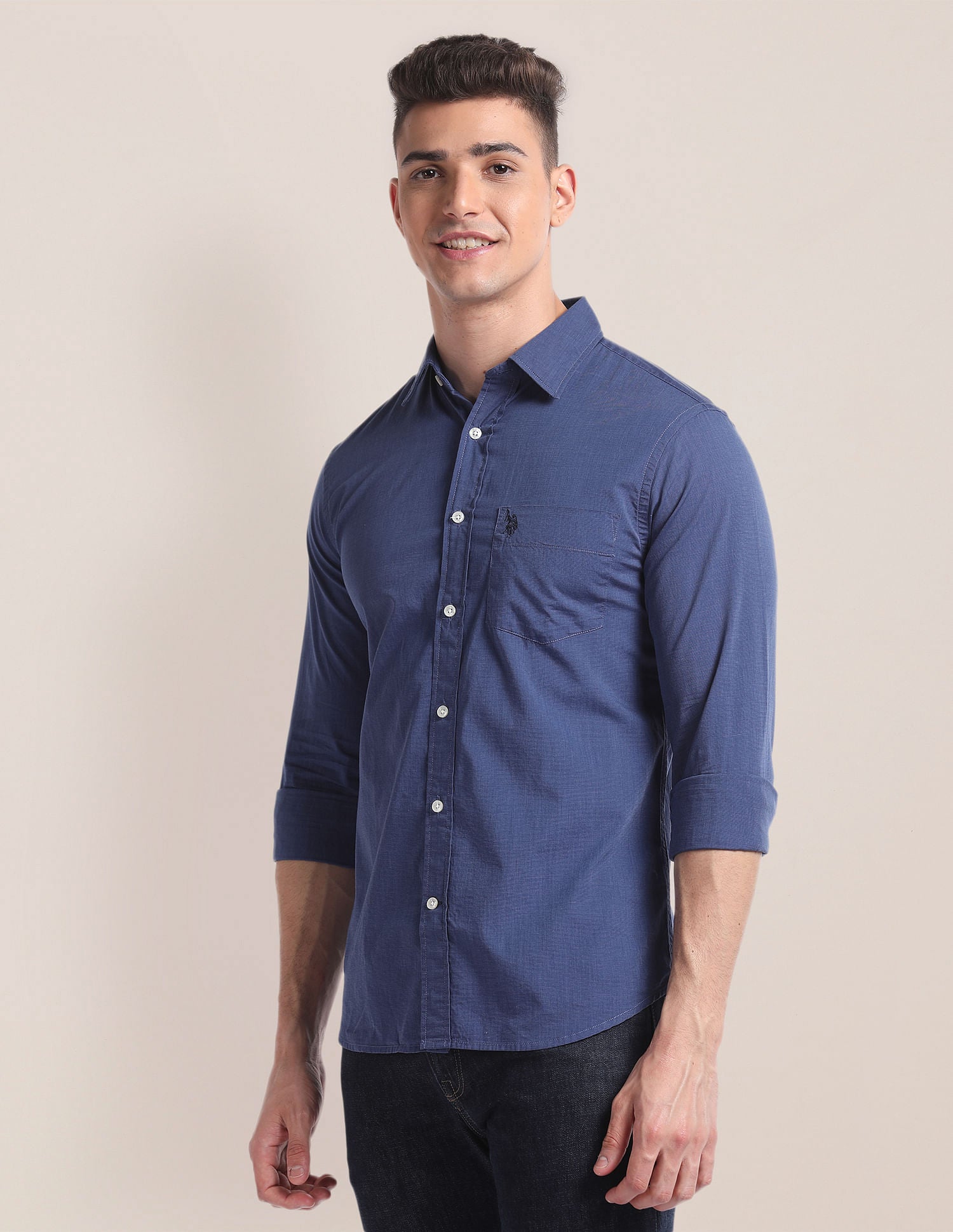 Premium Cotton Patterned Shirt Navy - U.S. Polo Assn. India | Large