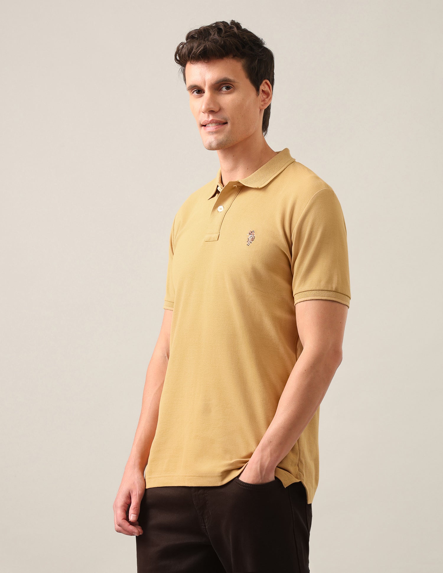 Solid Slim Fit Polo Shirt Mustard - U.S. Polo Assn. India | Large
