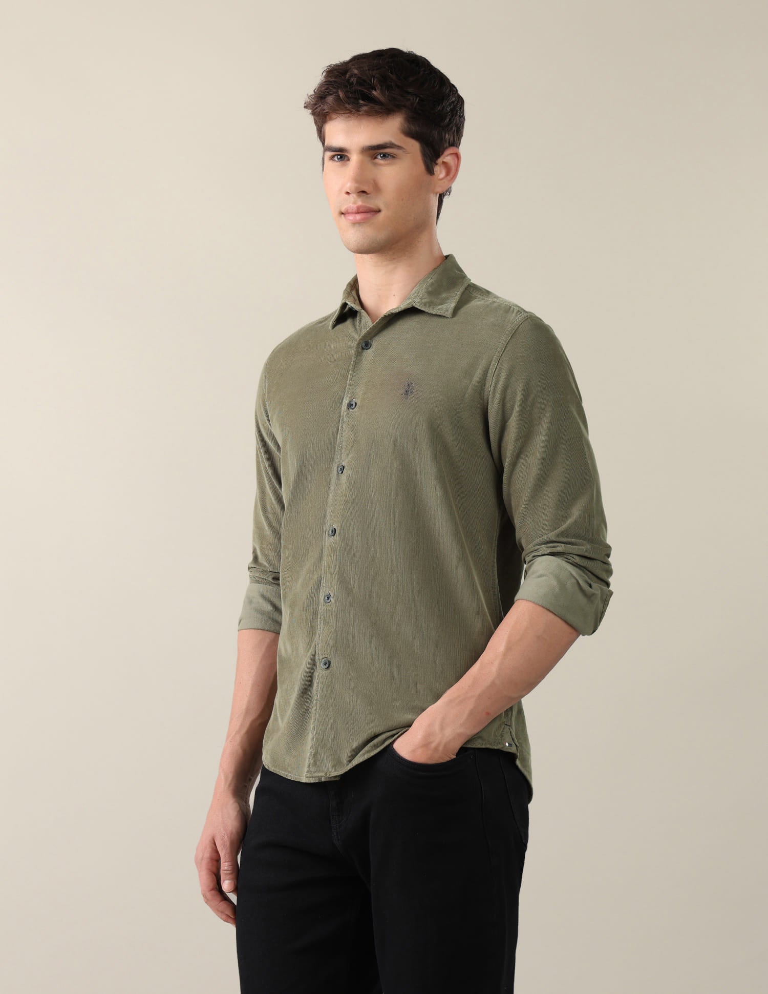 Corduroy Regular Fit Shirt Green - U.S. Polo Assn. India | Large