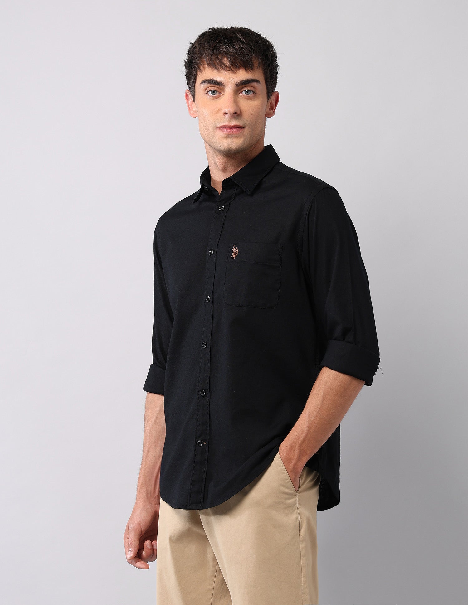 Pure Cotton Regular Fit Shirt Black - U.S. Polo Assn. India | Large