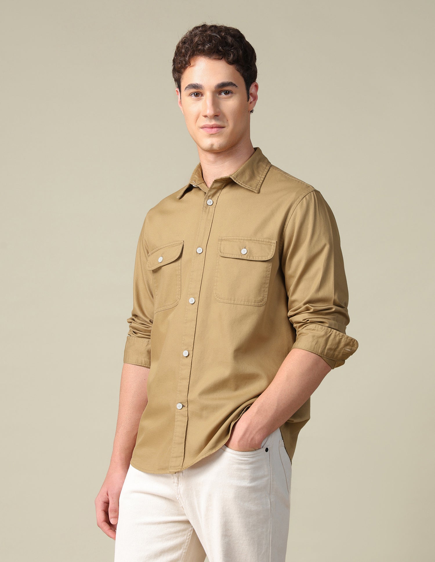 Twill Regular Fit Shirt Khaki - U.S. Polo Assn. India | Large