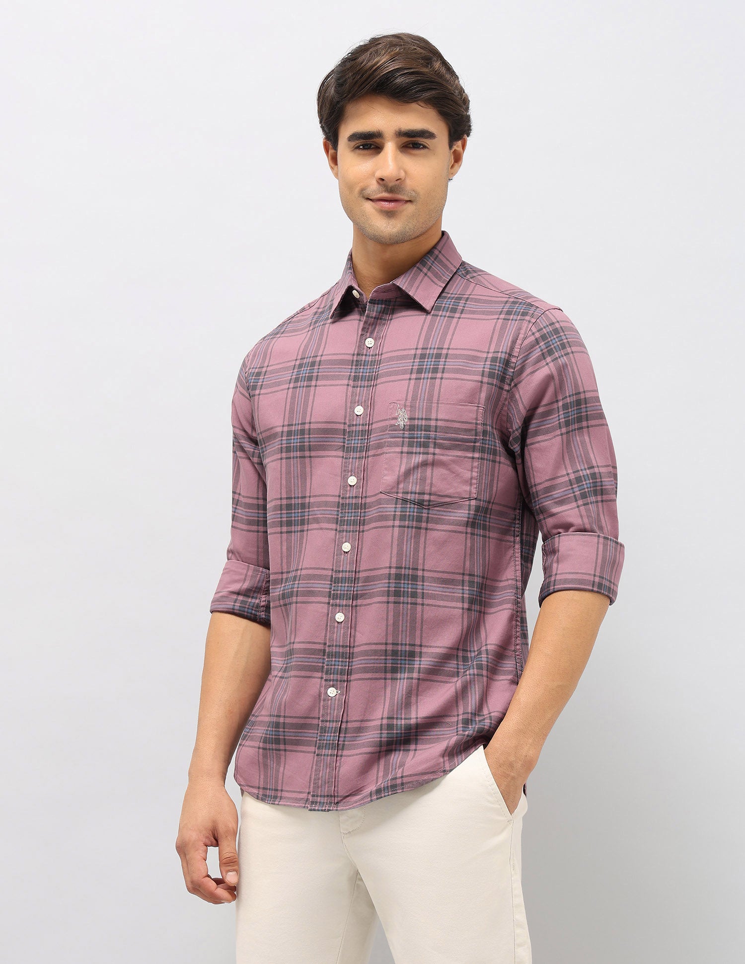 Tartan Checked Pure Cotton Shirt Pink - U.S. Polo Assn. India | Large