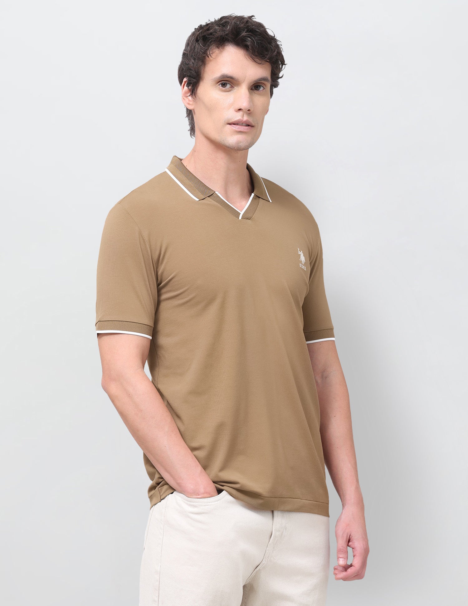 Solid Slim Fit Polo Shirt Brown - U.S. Polo Assn. India | Large