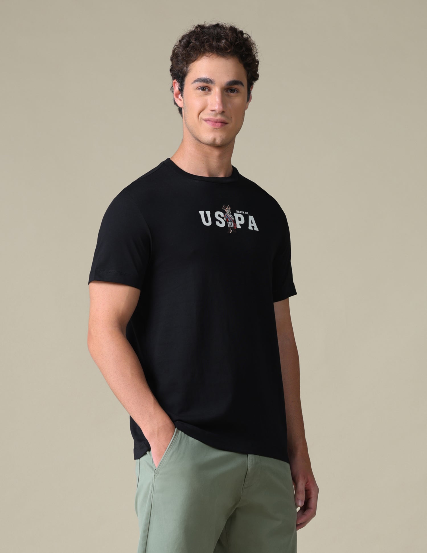 Slim Fit Solid T-Shirt Black - U.S. Polo Assn. India | Large