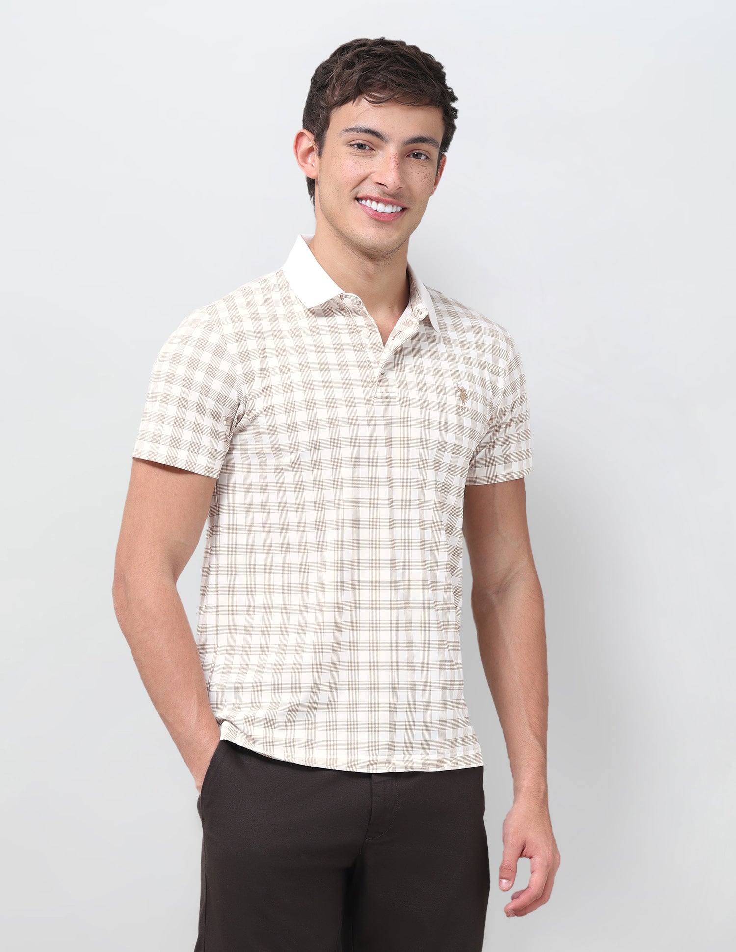 Checked Slim Fit Polo Shirt Off White - U.S. Polo Assn. India | Large
