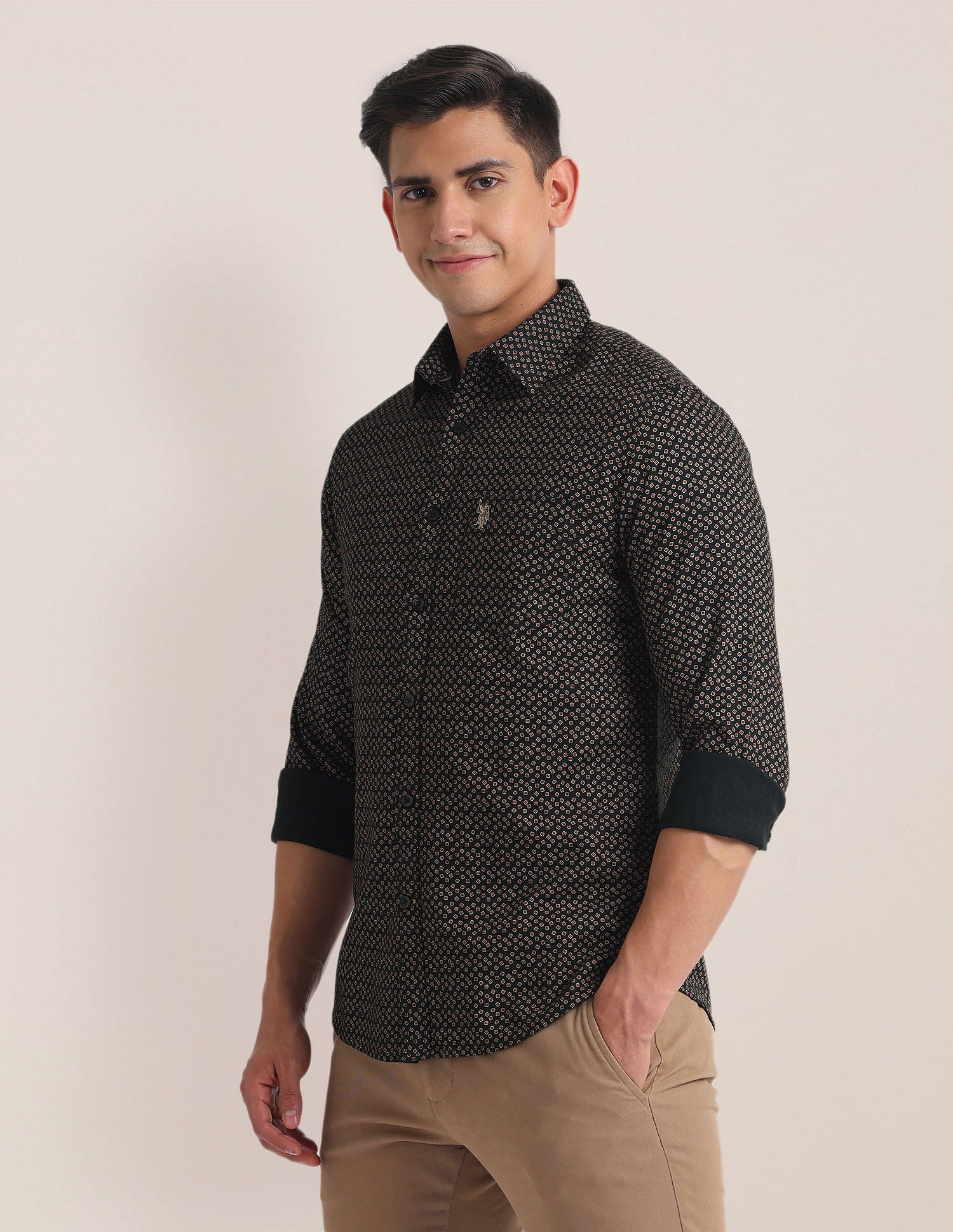 Premium Cotton Twill Shirt Black - U.S. Polo Assn. India | Large